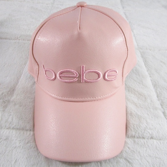 bebe Accessories - Bebe Pink Faux Leather Baseball Cap w/Pink Logo